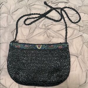 Black and Multicolored Beaded Purse Small Crossbody evening Bag